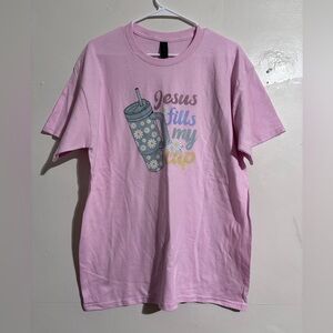 Jesus Fills My Cup Pink Graphic T-Shirt handmade custom unisex size large